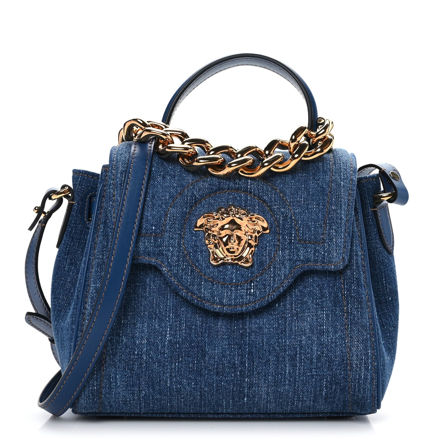 Denim La Medusa Chain Tote Navy Blue