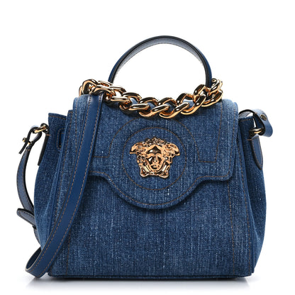 Versace Denim La Medusa Chain Tote Navy Blue 1 of 8