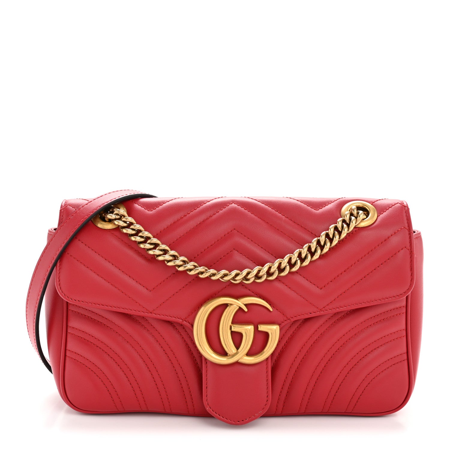 Gucci Calfskin Matelasse Small GG Marmont Shoulder Bag Hibiscus Red 1 of 11