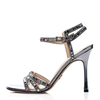 Christian Dior Metallic Calfskin Crystal Strap Sandal Pumps 38 Silver 1 of 8