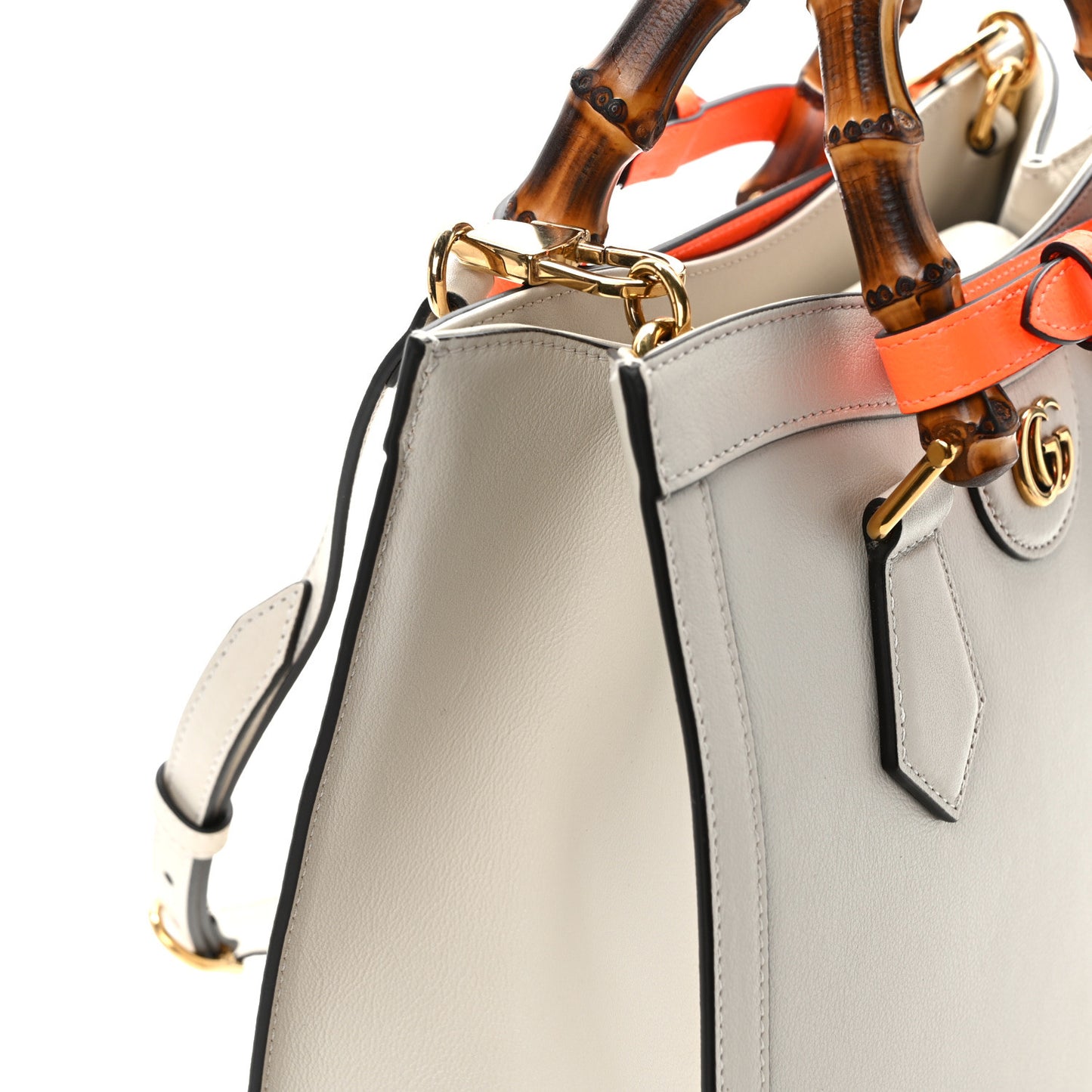 Wonka Grain Calfskin Small Diana Tote Bag Mystic White Orange Fluo