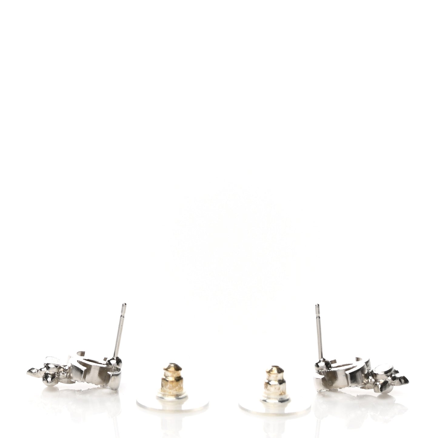 Crystal Pearl Flower CC Earrings Silver