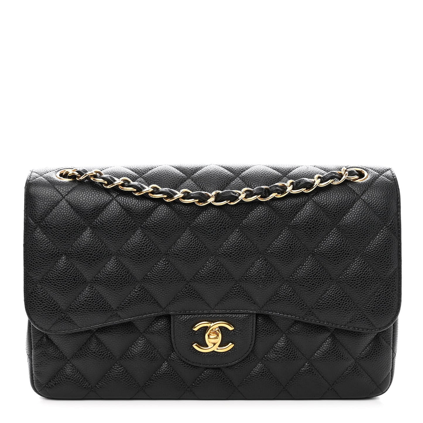 Caviar Quilted Jumbo Double Flap Black