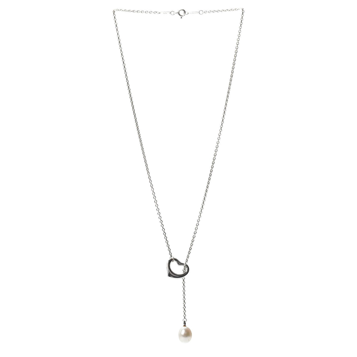 Sterling Silver Pearl 9-9.5mm Elsa Peretti Open Heart Lariat Necklace