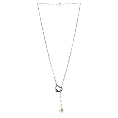 Tiffany Sterling Silver Pearl 9-9.5mm Elsa Peretti Open Heart Lariat Necklace 3 of 4
