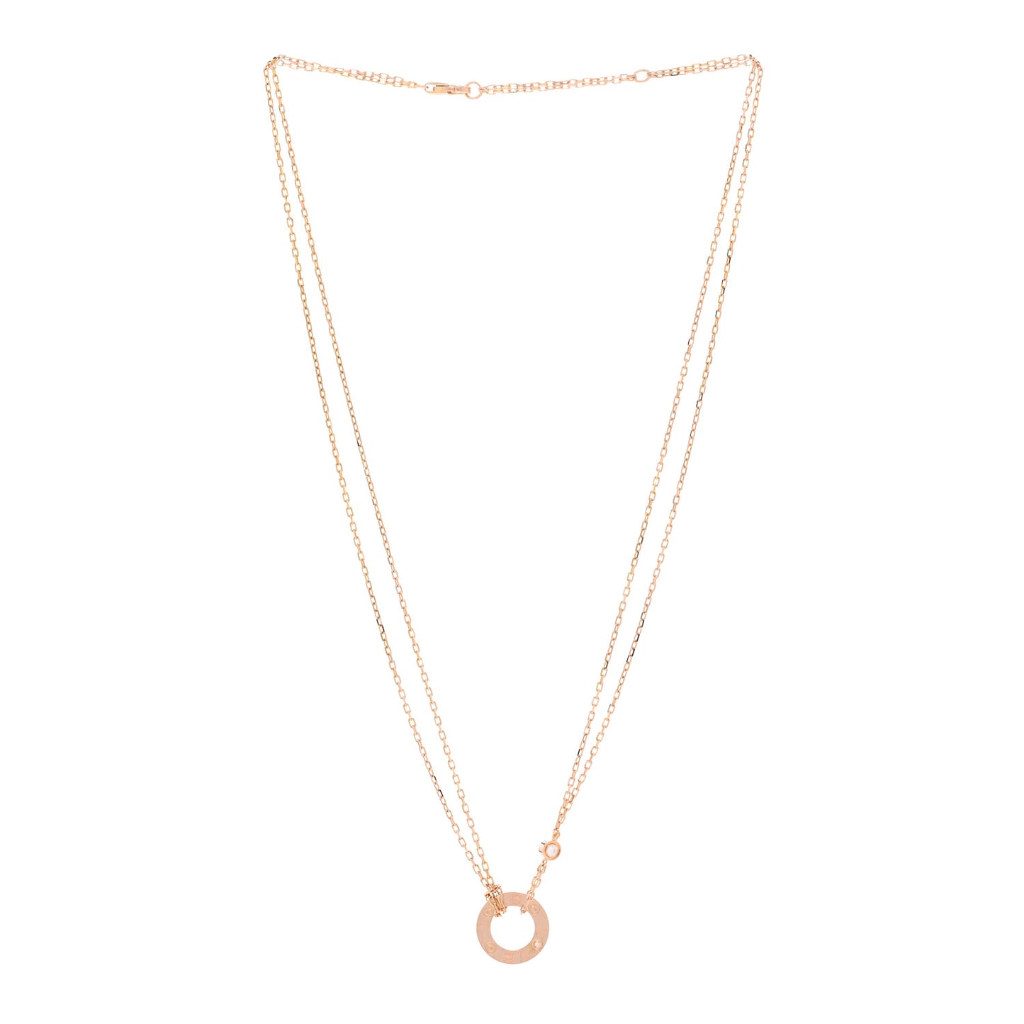 18K Pink Gold 2 Diamond LOVE Necklace