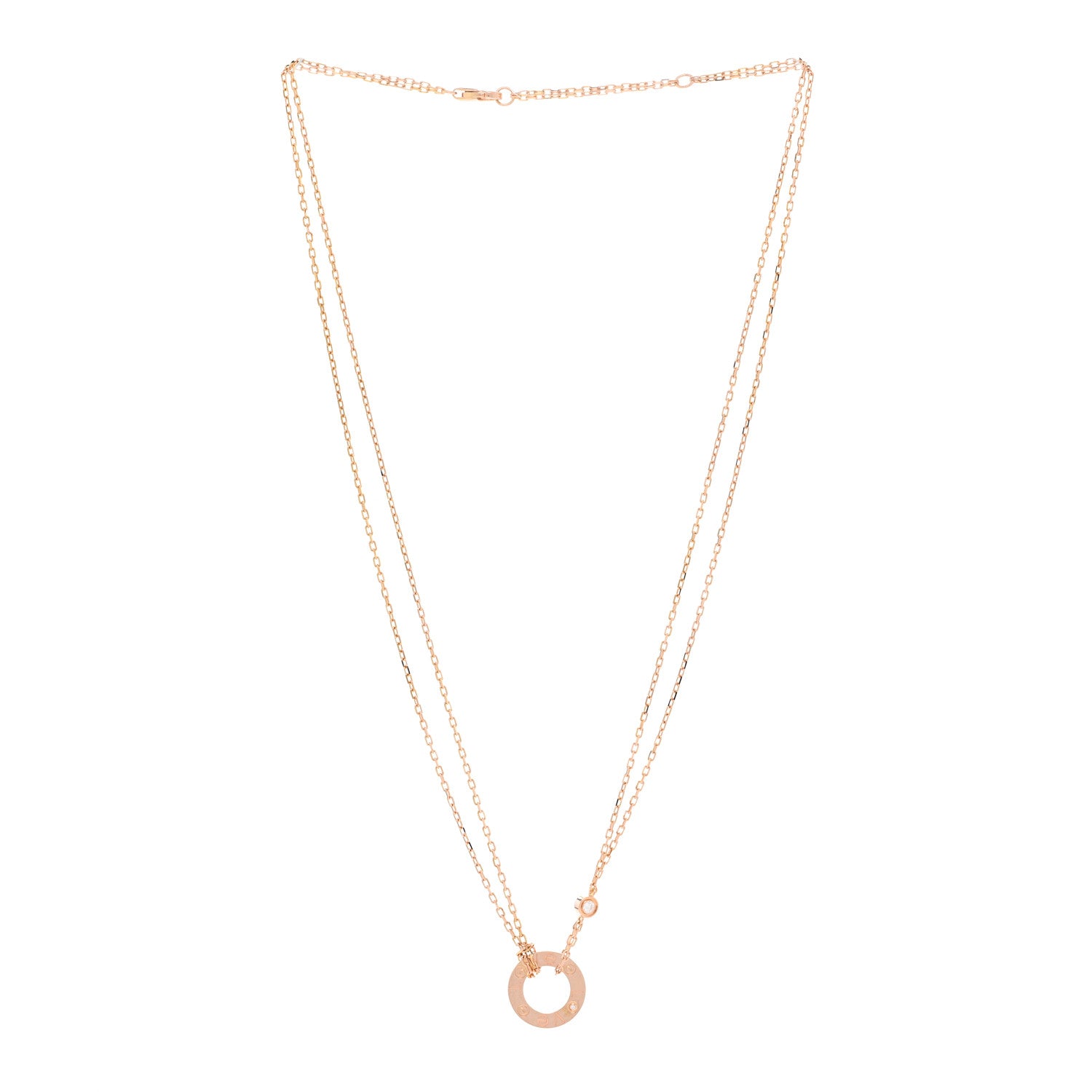 Cartier 18K Pink Gold 2 Diamond LOVE Necklace 3 of 5