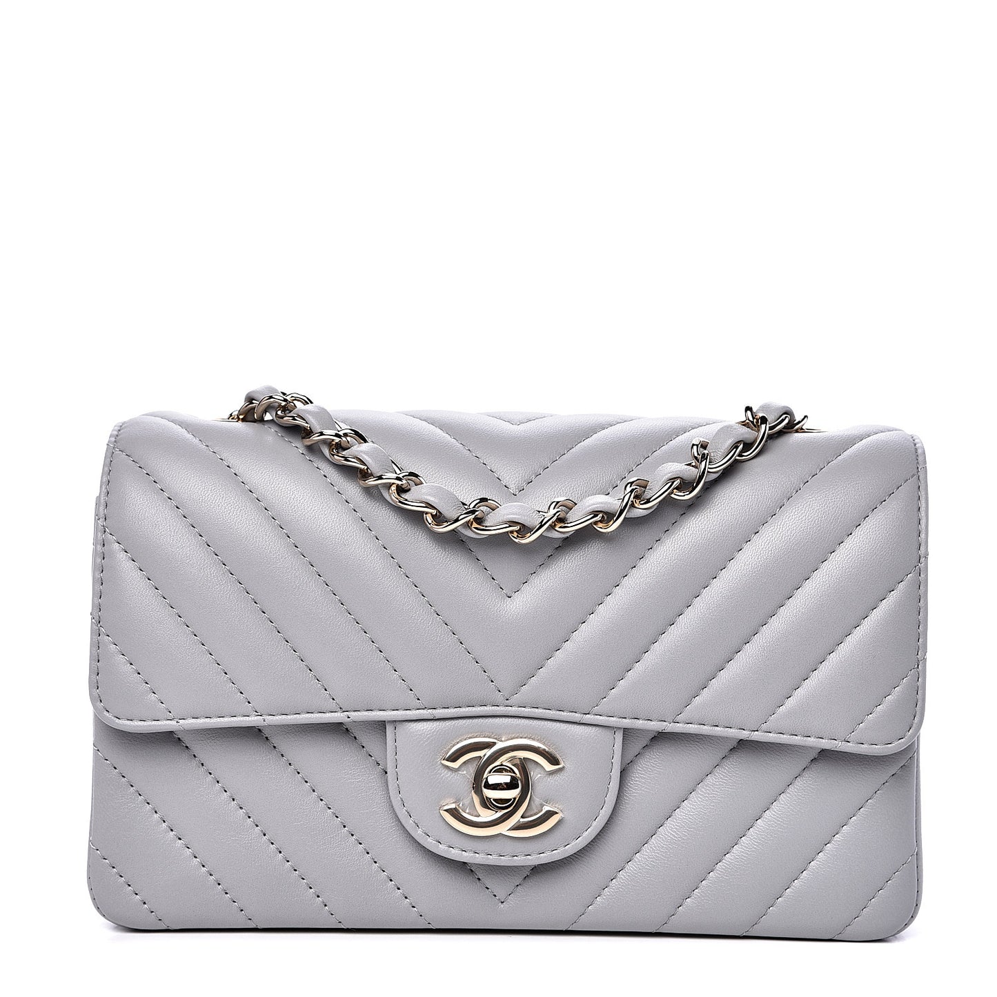 Lambskin Chevron Quilted Mini Rectangular Flap Grey