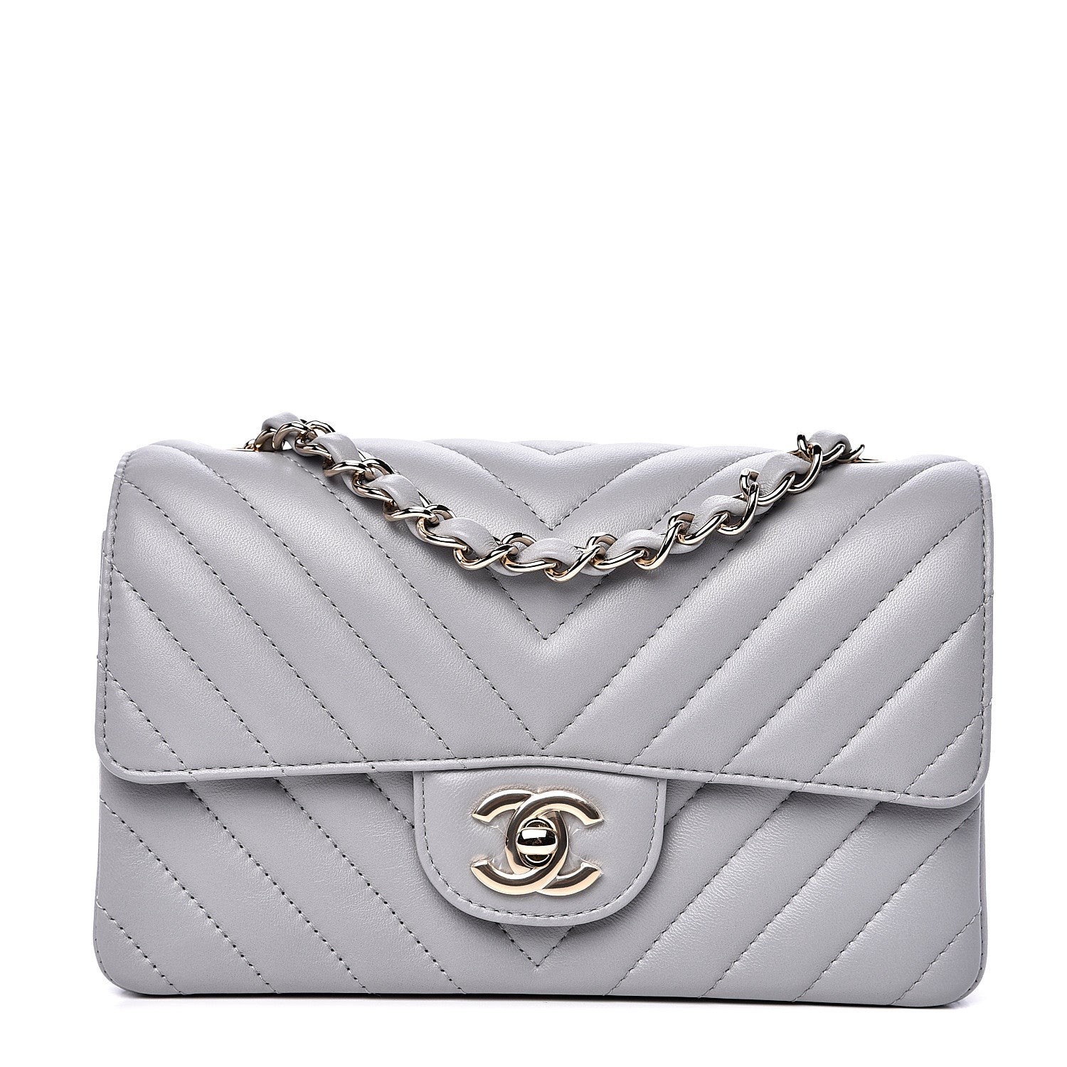 Chanel Lambskin Chevron Quilted Mini Rectangular Flap Grey 1 of 12