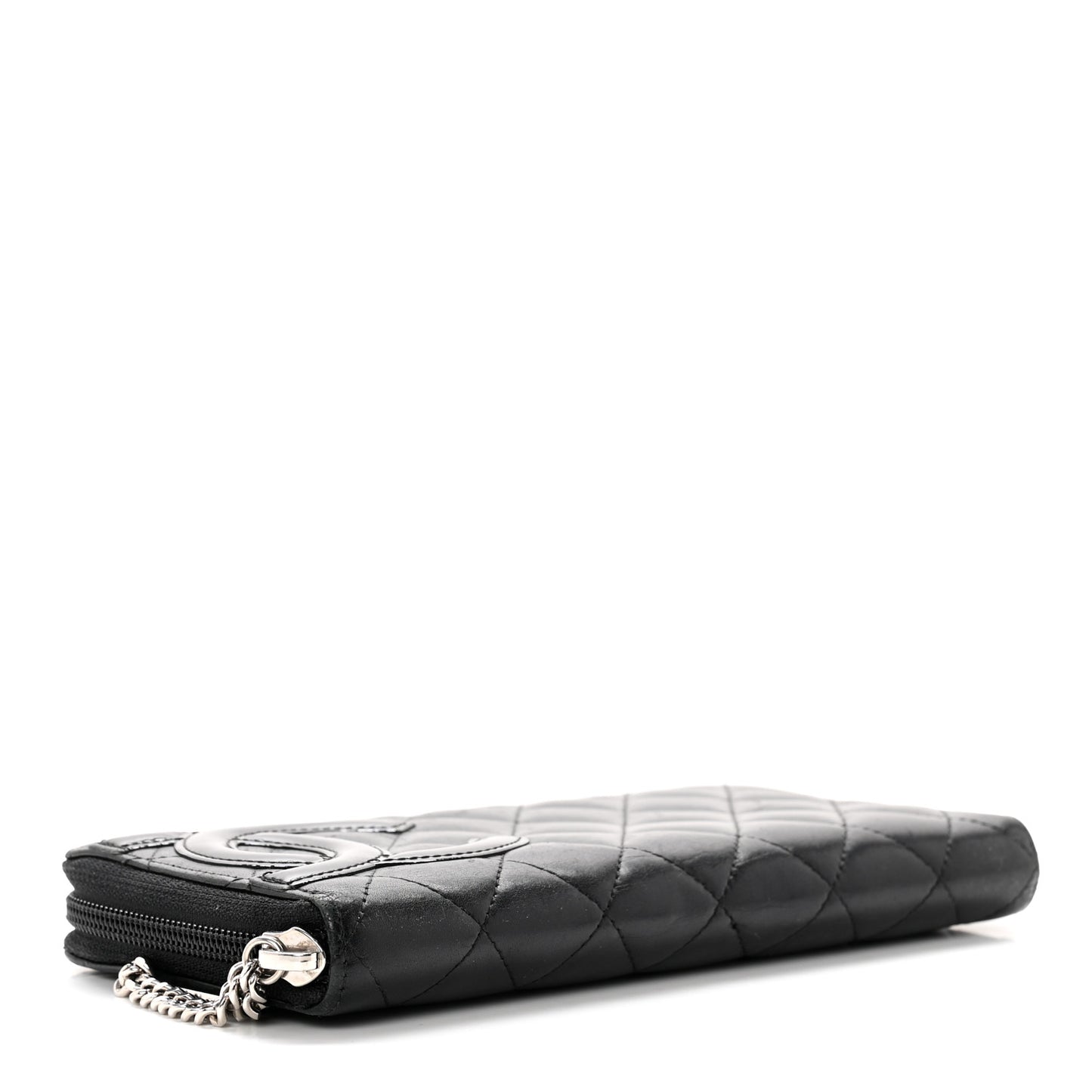 Calfskin Quilted Cambon Large Gusset Zip Around Wallet Black