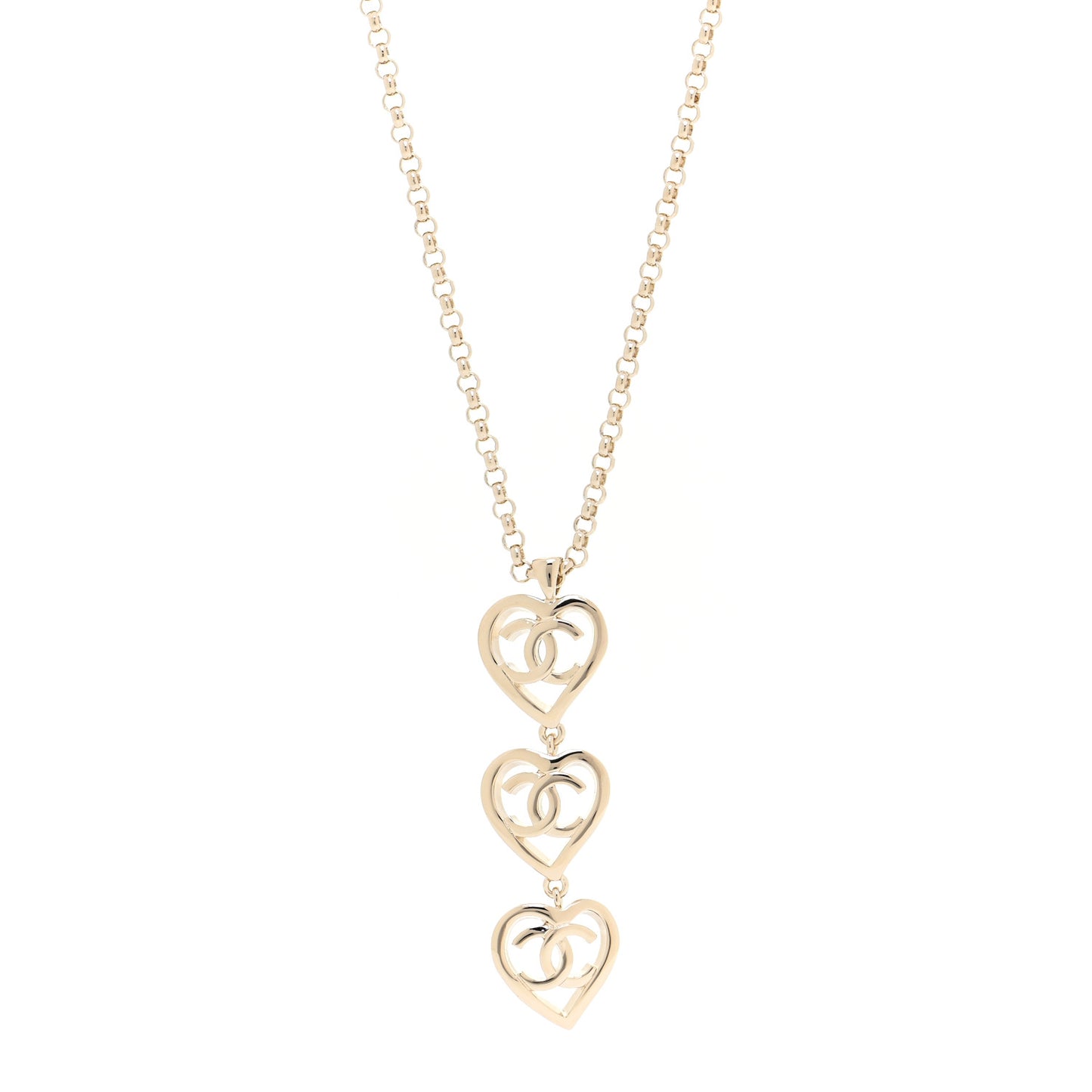 Metal CC Heart Coco In Love Drop Necklace Gold