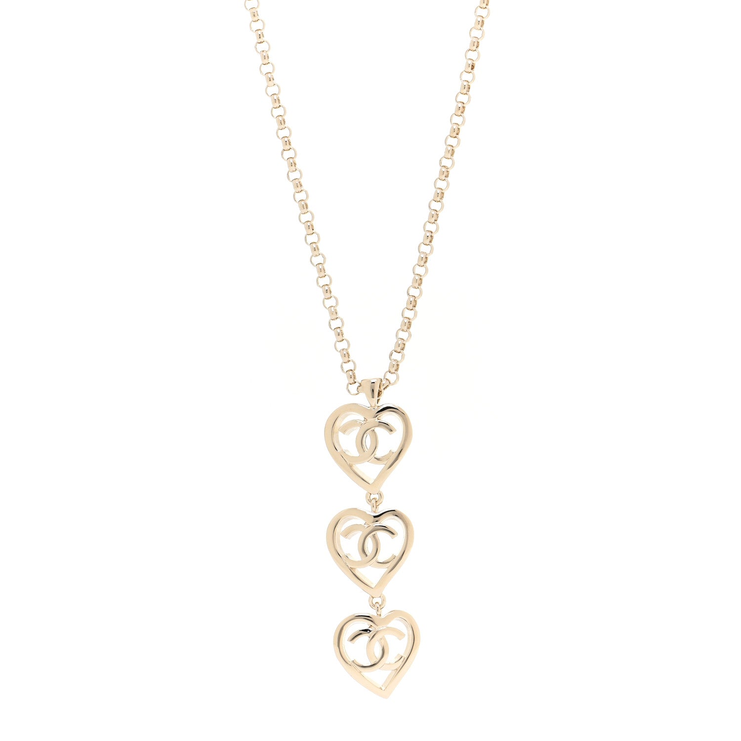 Chanel Metal CC Heart Coco In Love Drop Necklace Gold 1 of 6