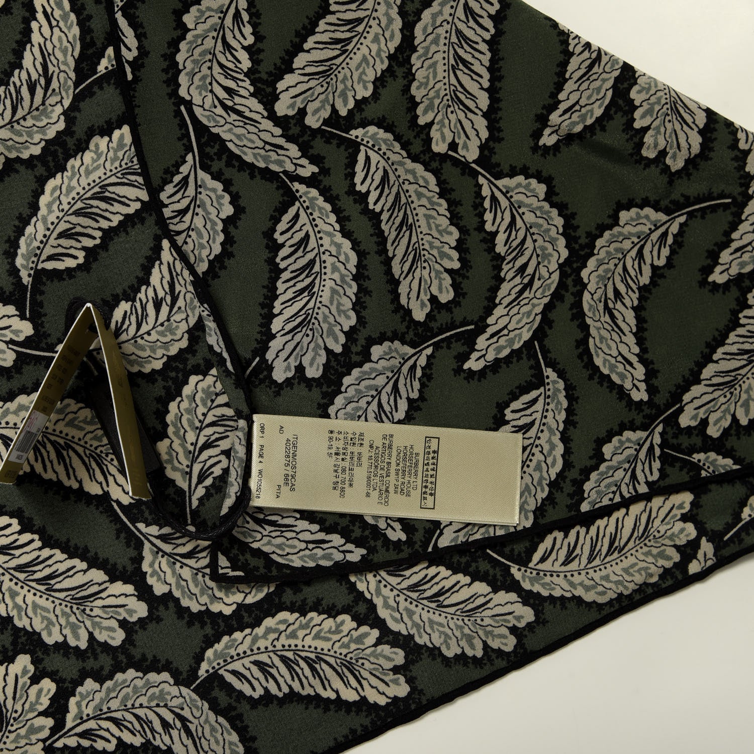 Burberry Silk Leaf Print Scarf Dusty Green 5 of 5