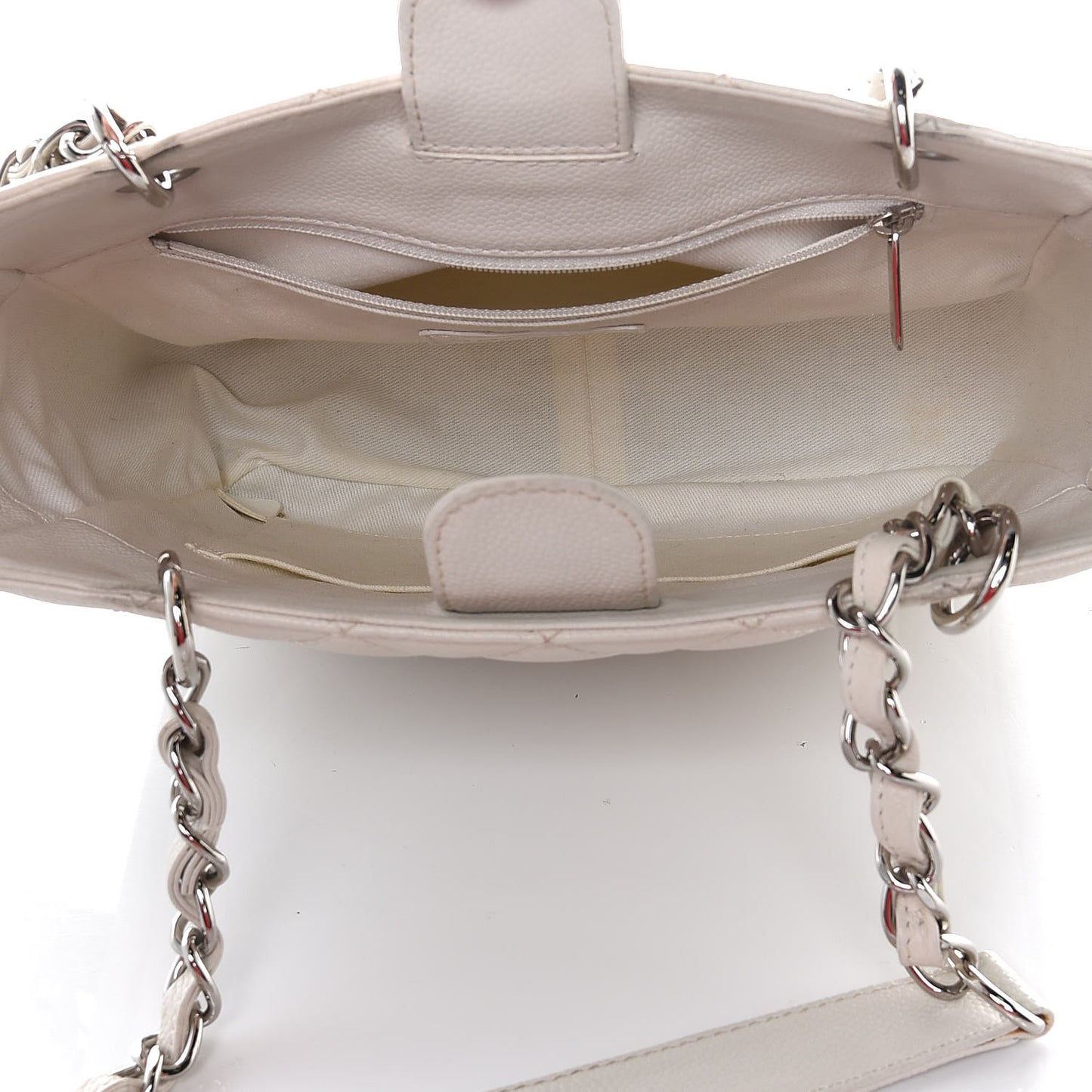 Caviar Quilted Petit Shopping Tote PST White