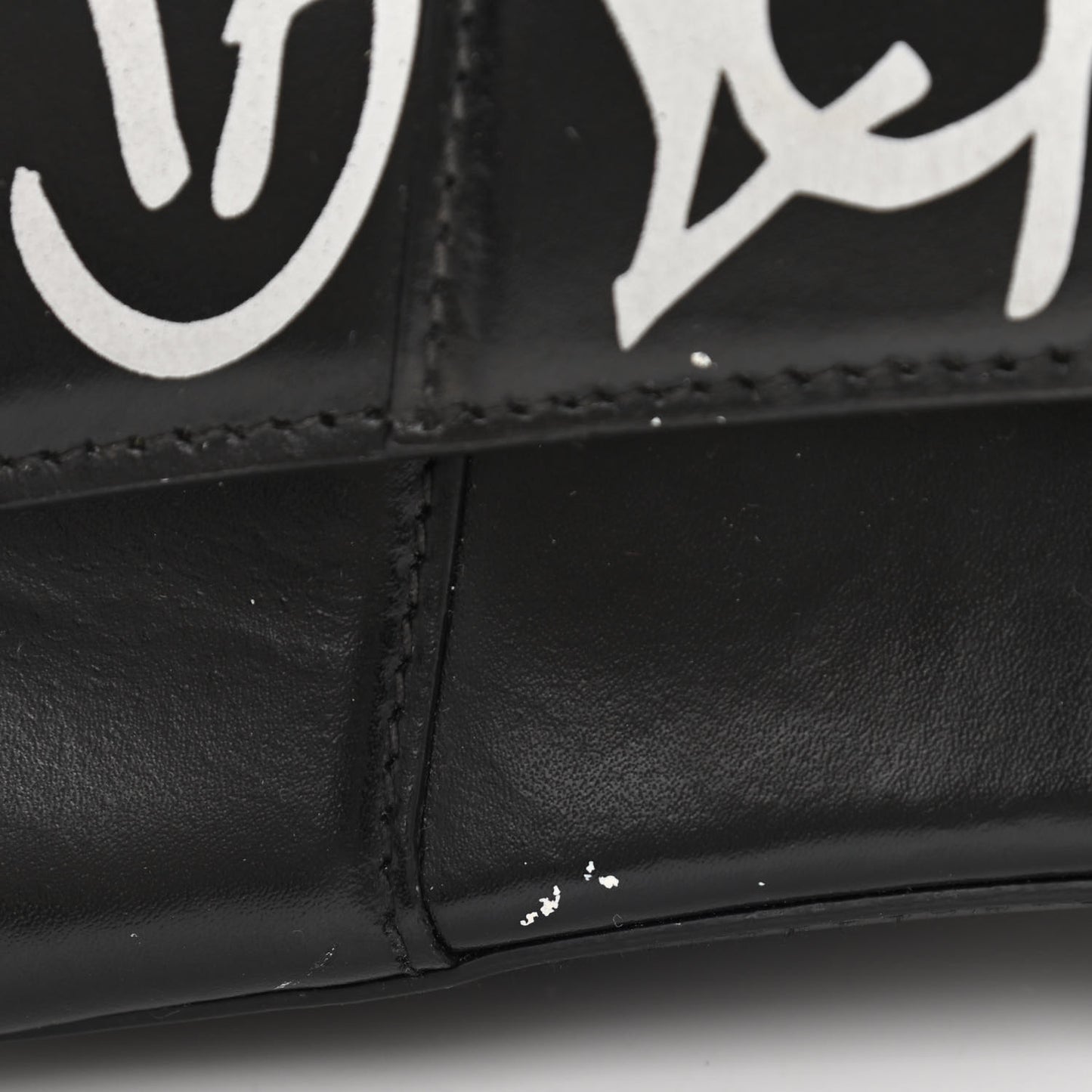 Shiny Box Calfskin Graffiti Logo Small Hourglass Top Handle Bag Black Silver