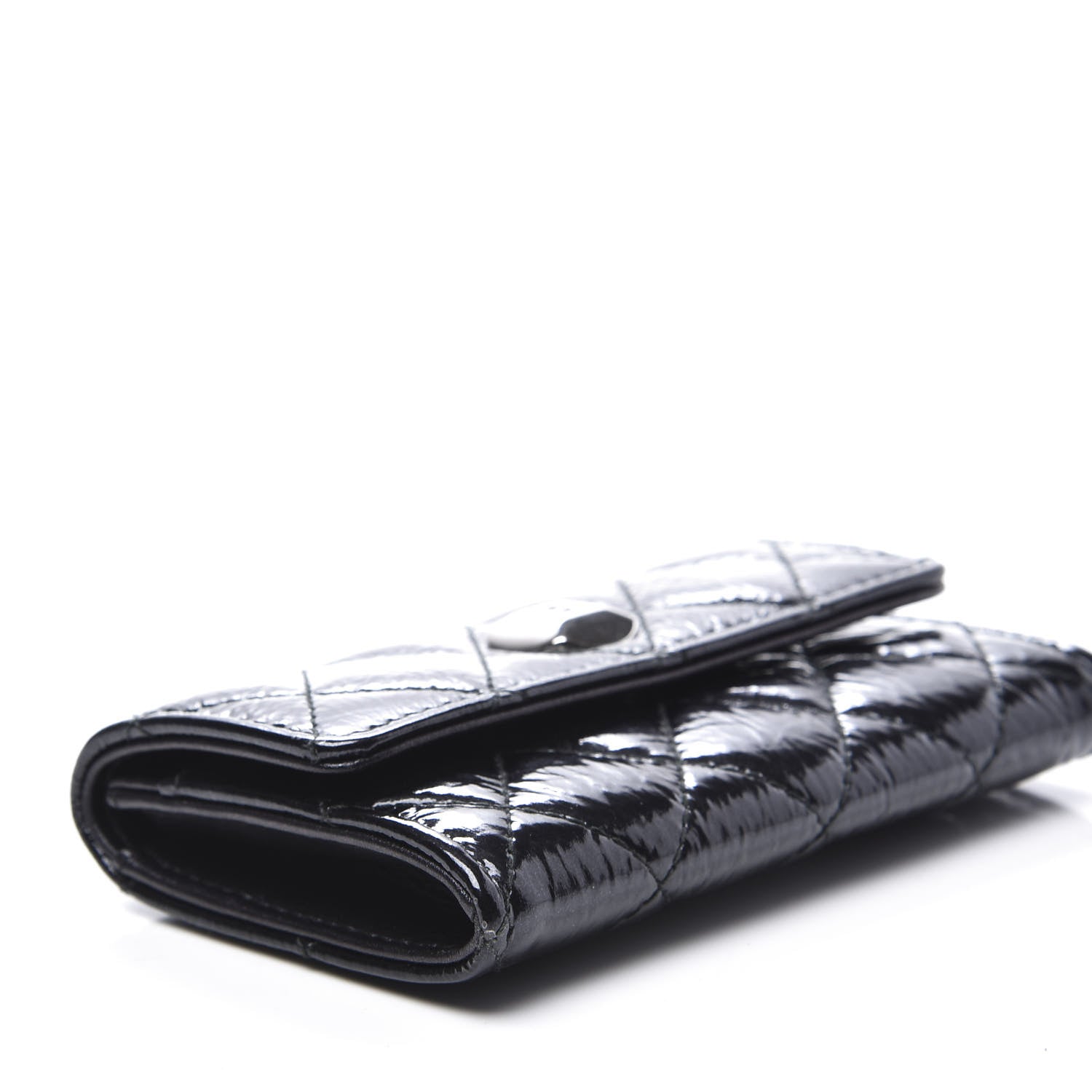 Chanel Distressed Patent Quilted Flap Card Holder Black 5 of 10