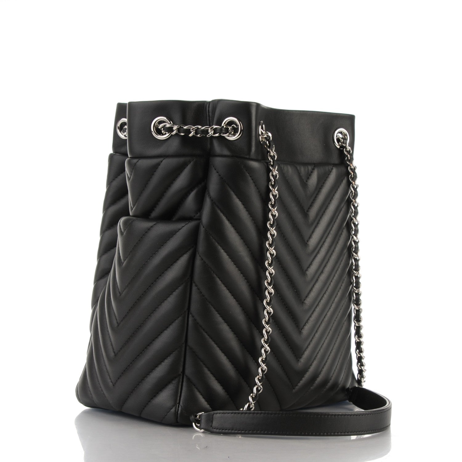 Chanel Lambskin Chevron Small Urban Spirit Drawstring Bag Black 3 of 7