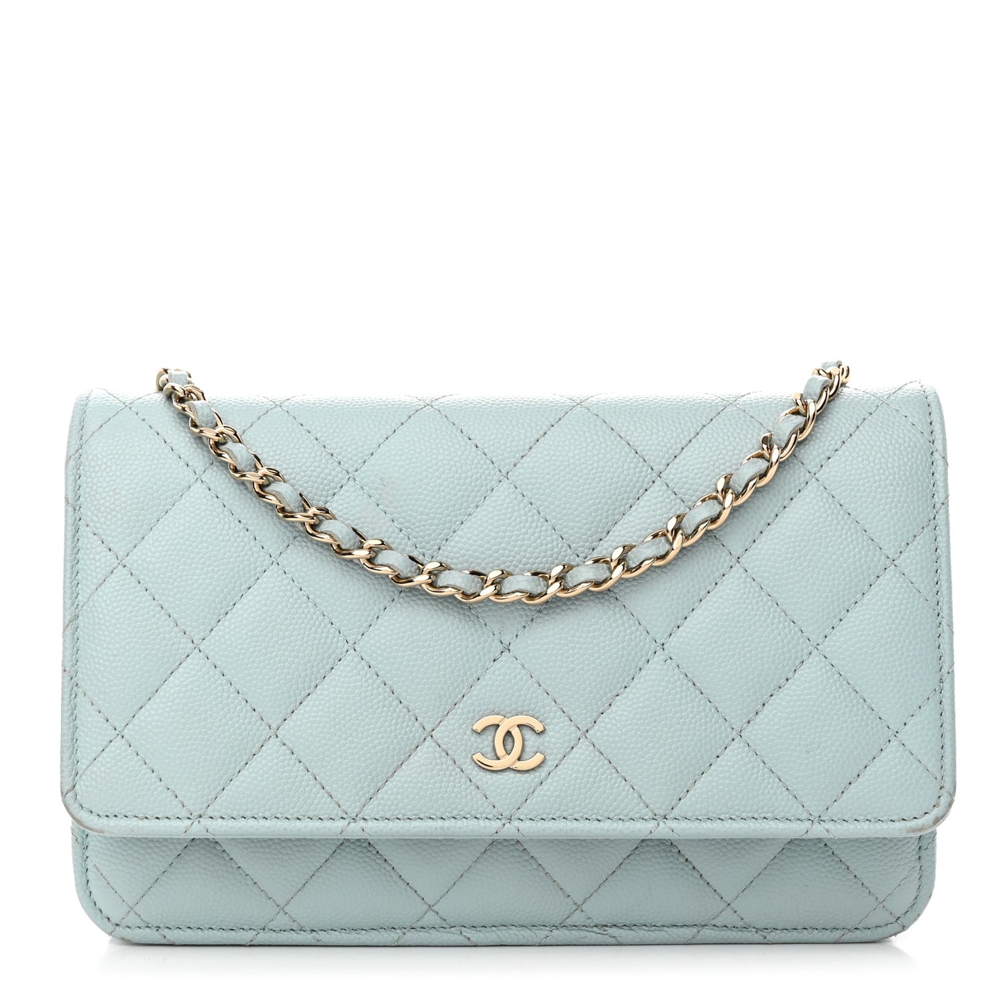 Caviar Quilted Wallet On Chain WOC Light Blue