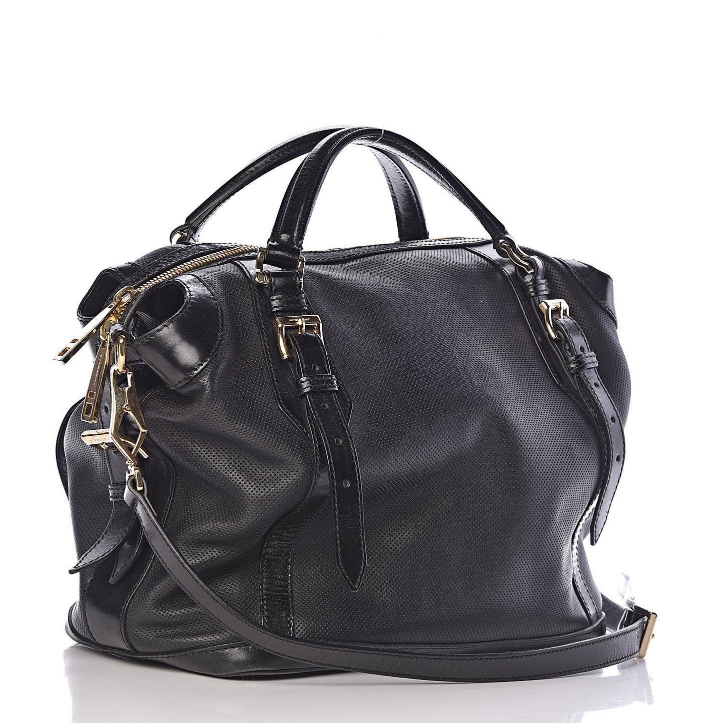 Calfskin Perforated Ellers Satchel Black