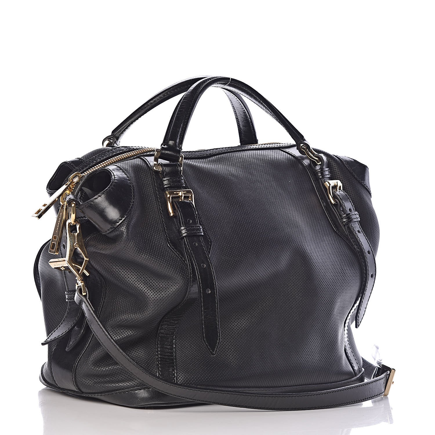 Burberry Calfskin Perforated Ellers Satchel Black 3 of 31