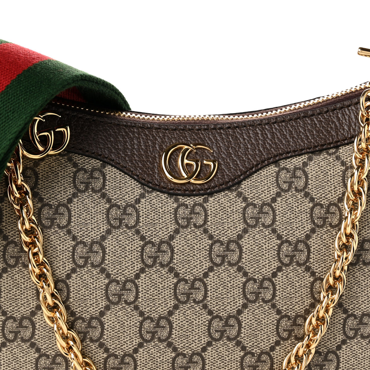 GG Supreme Monogram Textured Dollar Calfskin Web Small Ophidia GG Handbag Beige Ebony New Acero