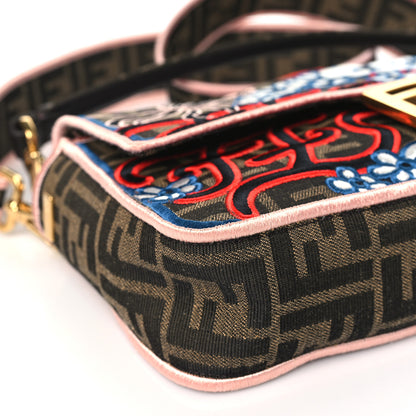 Fendi Fabric Jacquard FF 1974 Karligraphy Embroidered Baguette Tobacco Moro Rosso 8 of 9