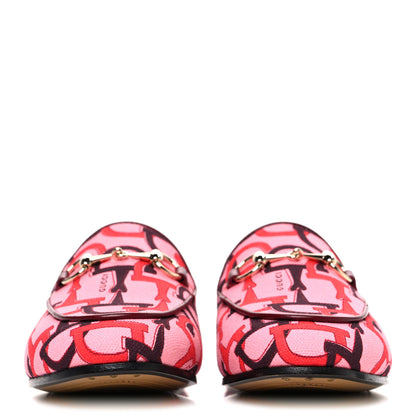 Gucci Betis Glamour Canvas Horsebit Print Womens Jordaan Loafers 35.5 Pink Rosso Ancora 3 of 10