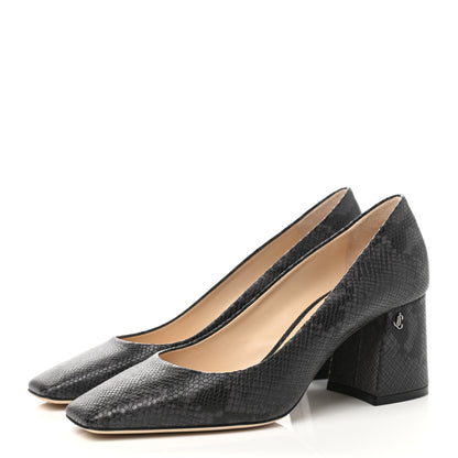 Jimmy Choo Calfskin Snakeskin Embossed Dianne Pump 38.5 Black 3 of 9