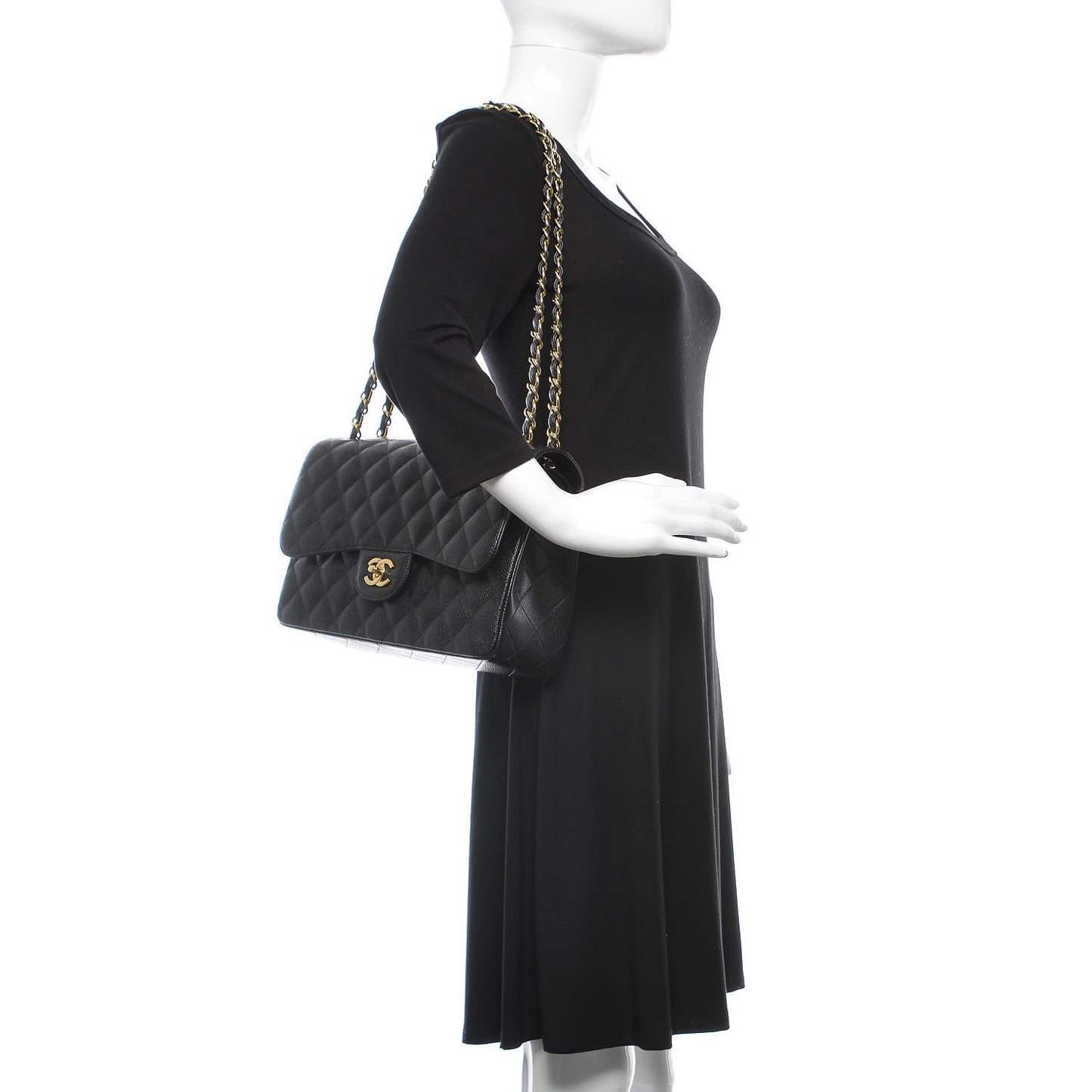 Caviar Quilted Jumbo Double Flap Black