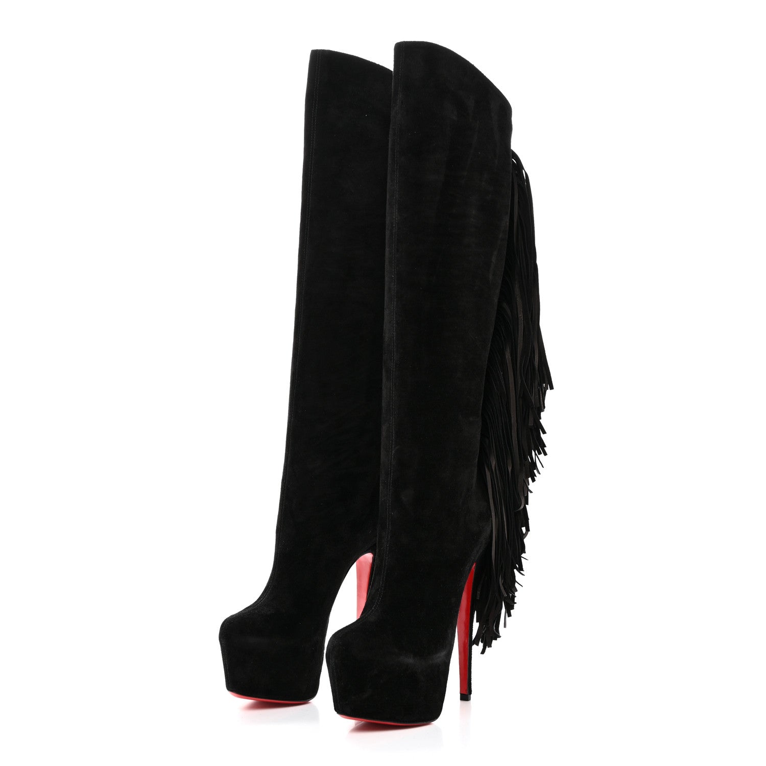 Christian Louboutin Suede Fringe Interlopa 160 Over The Knee Boots 37.5 Black 3 of 8
