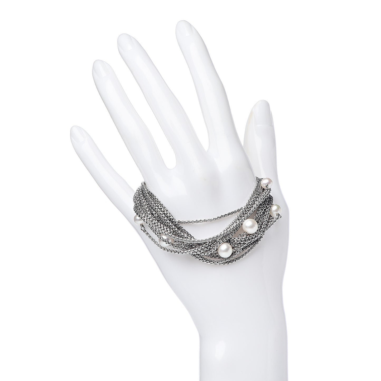 Sterling Silver Pearl Sixteen-Row Chain Bracelet