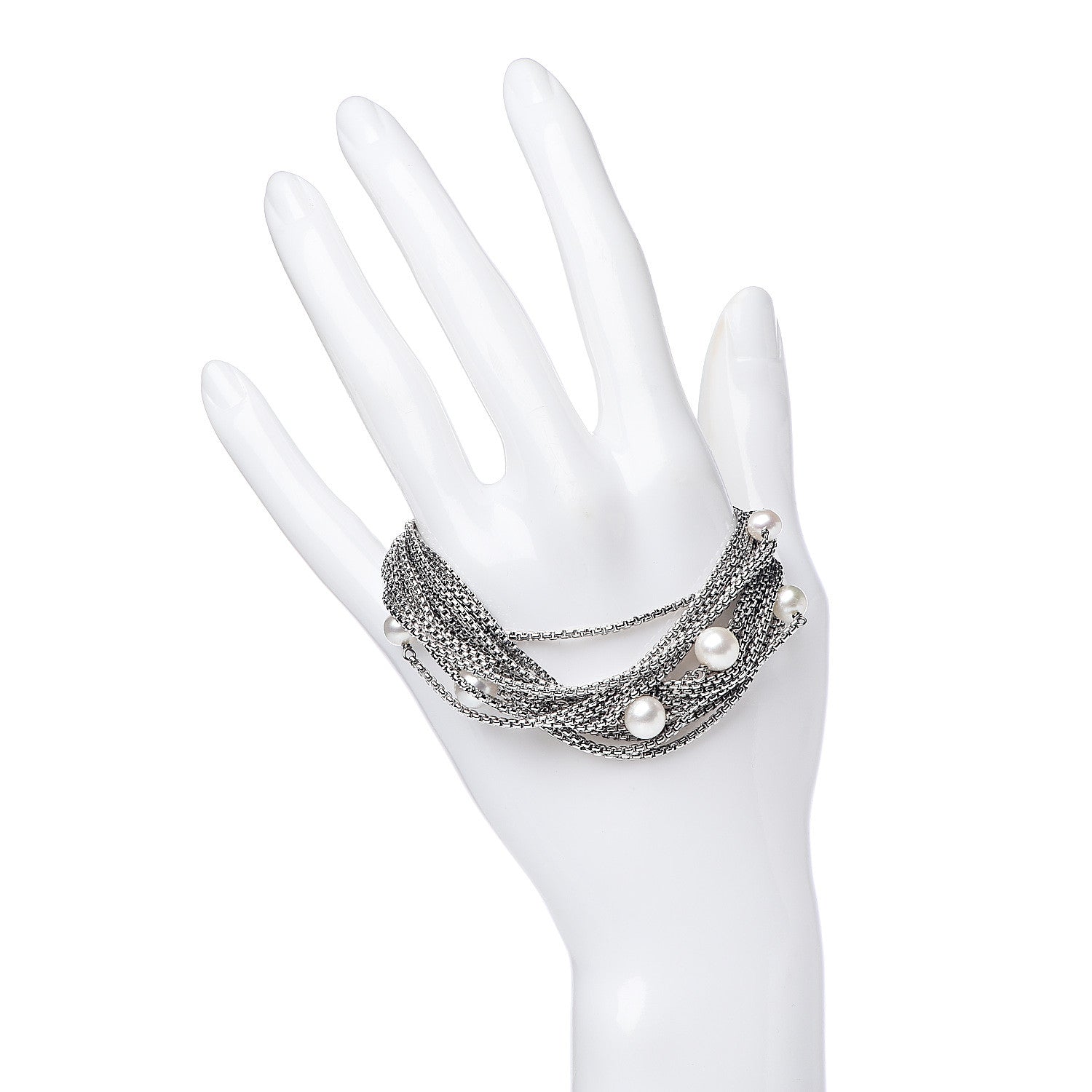 David Yurman Sterling Silver Pearl Sixteen-Row Chain Bracelet 2 of 4