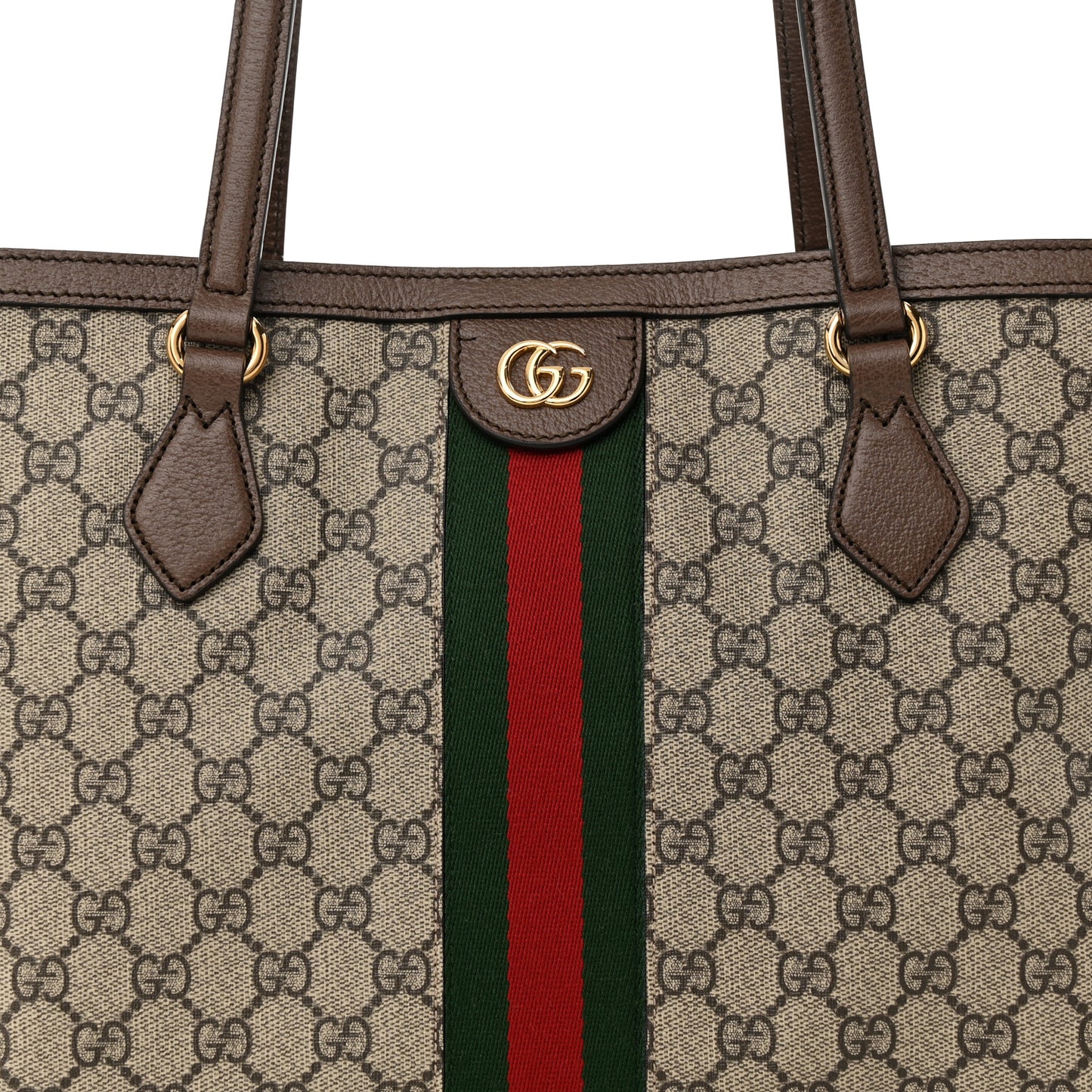 GG Supreme Monogram Textured Calfskin Web Medium Ophidia Shopping Tote Beige Ebony New Acero