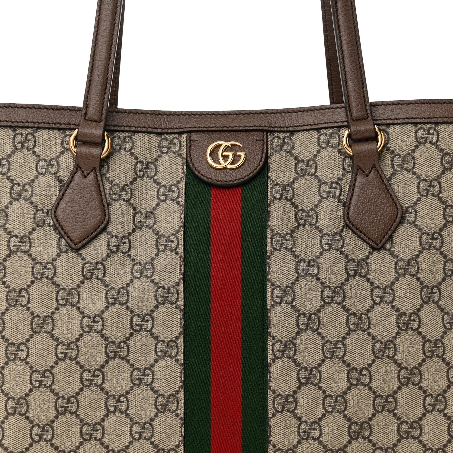 Gucci GG Supreme Monogram Textured Calfskin Web Medium Ophidia Shopping Tote Beige Ebony New Acero 8 of 10