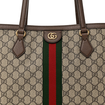 Gucci GG Supreme Monogram Textured Calfskin Web Medium Ophidia Shopping Tote Beige Ebony New Acero 8 of 10