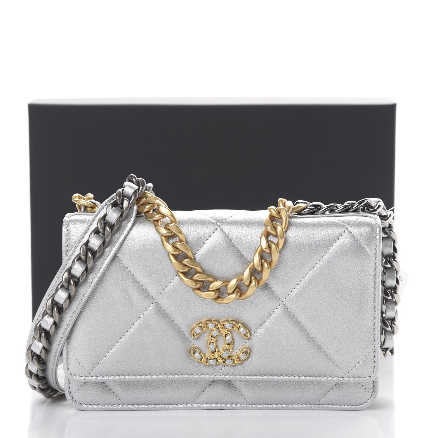 Chanel Metallic Goatskin Quilted 19 Wallet On Chain WOC Silver 12 of 12