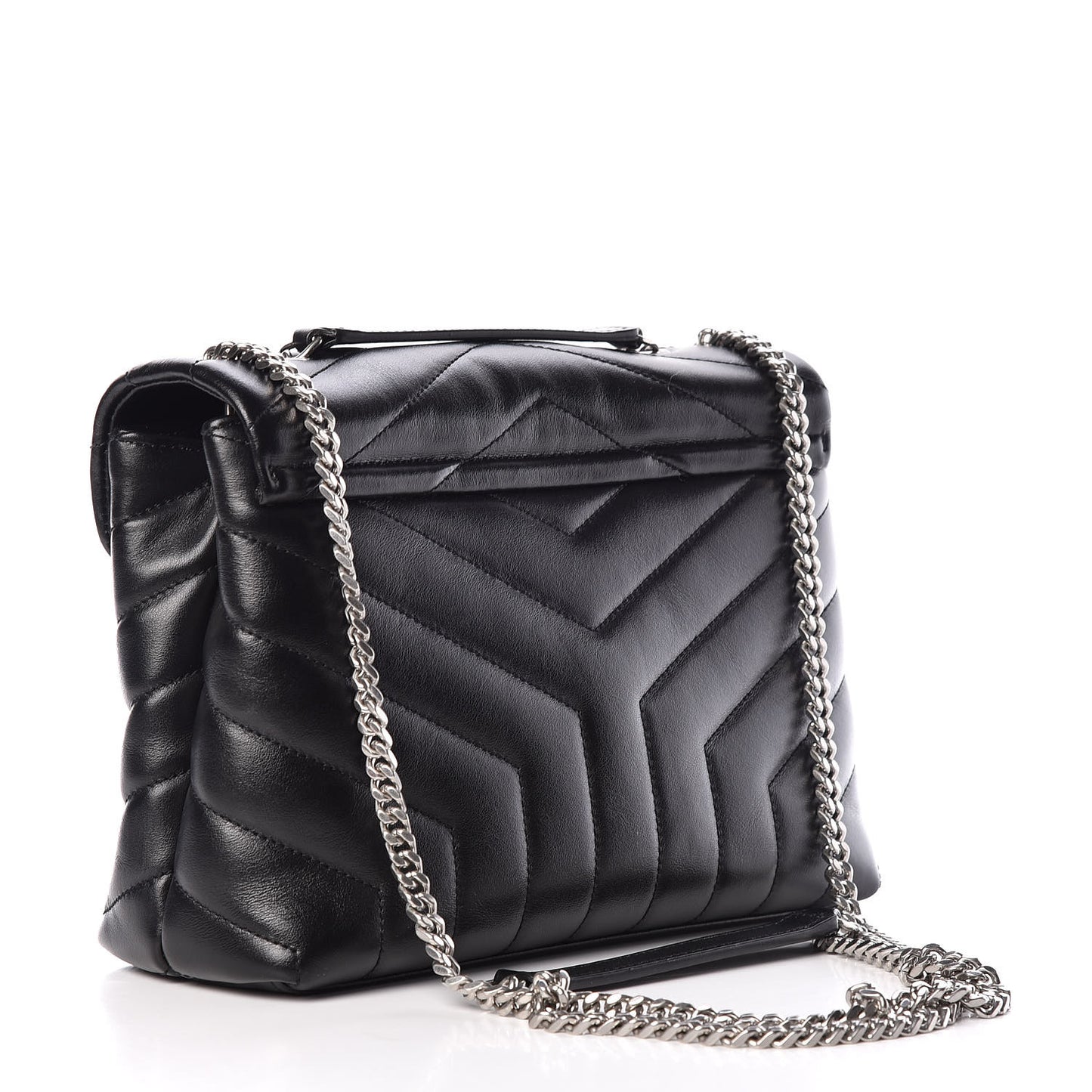 Calfskin Y Quilted Monogram Small Loulou Chain Satchel Black