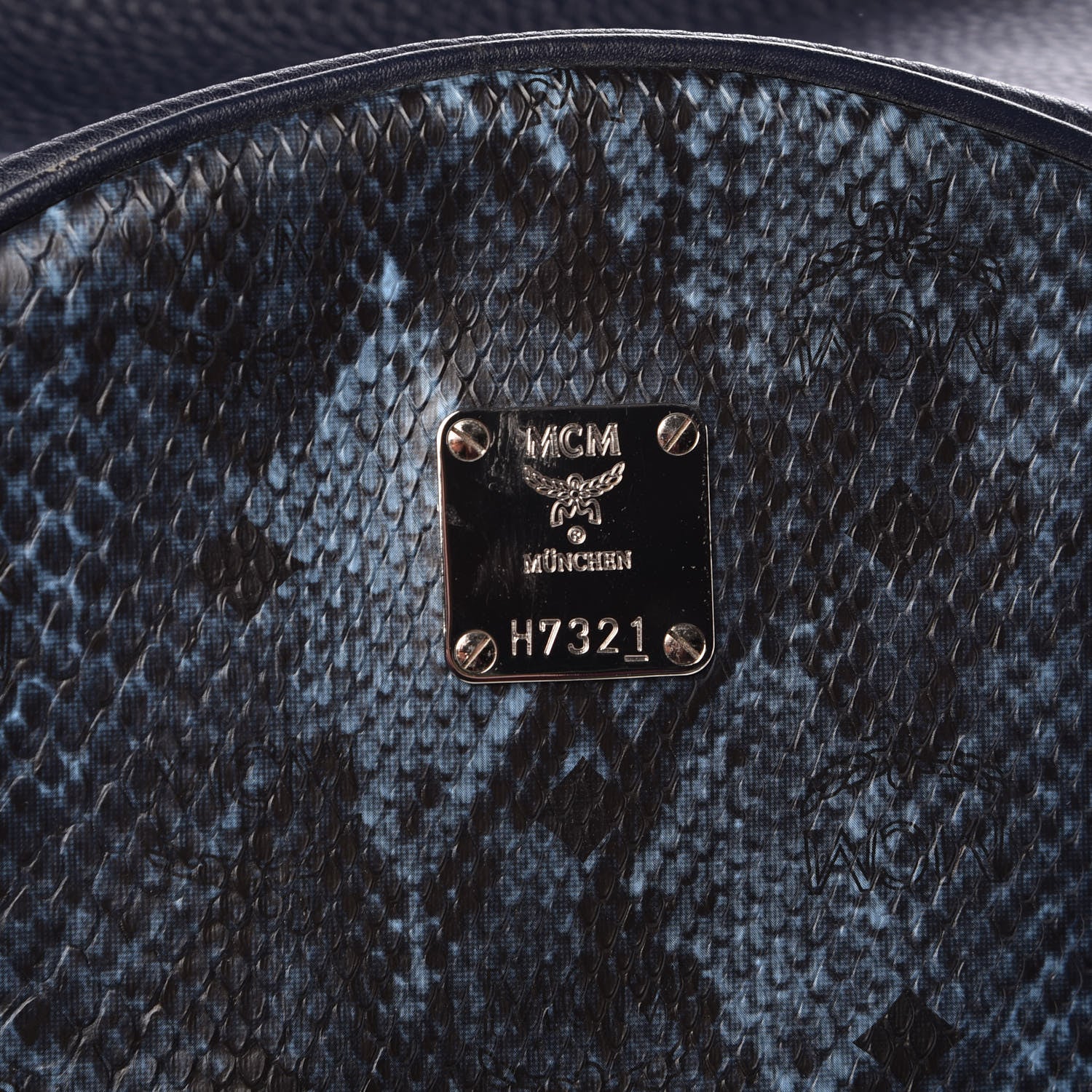 MCM Snakeskin Embossed Visetos Studded Medium Stark Backpack Blue 9 of 14