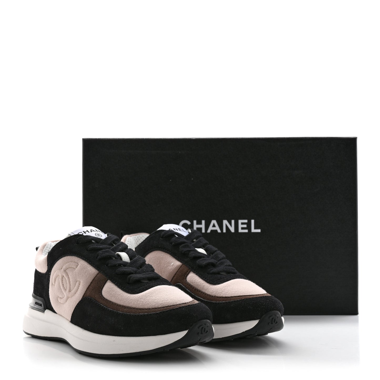 Suede Calfskin Fabric CC Sneakers 36 Dark Grey Light Pink