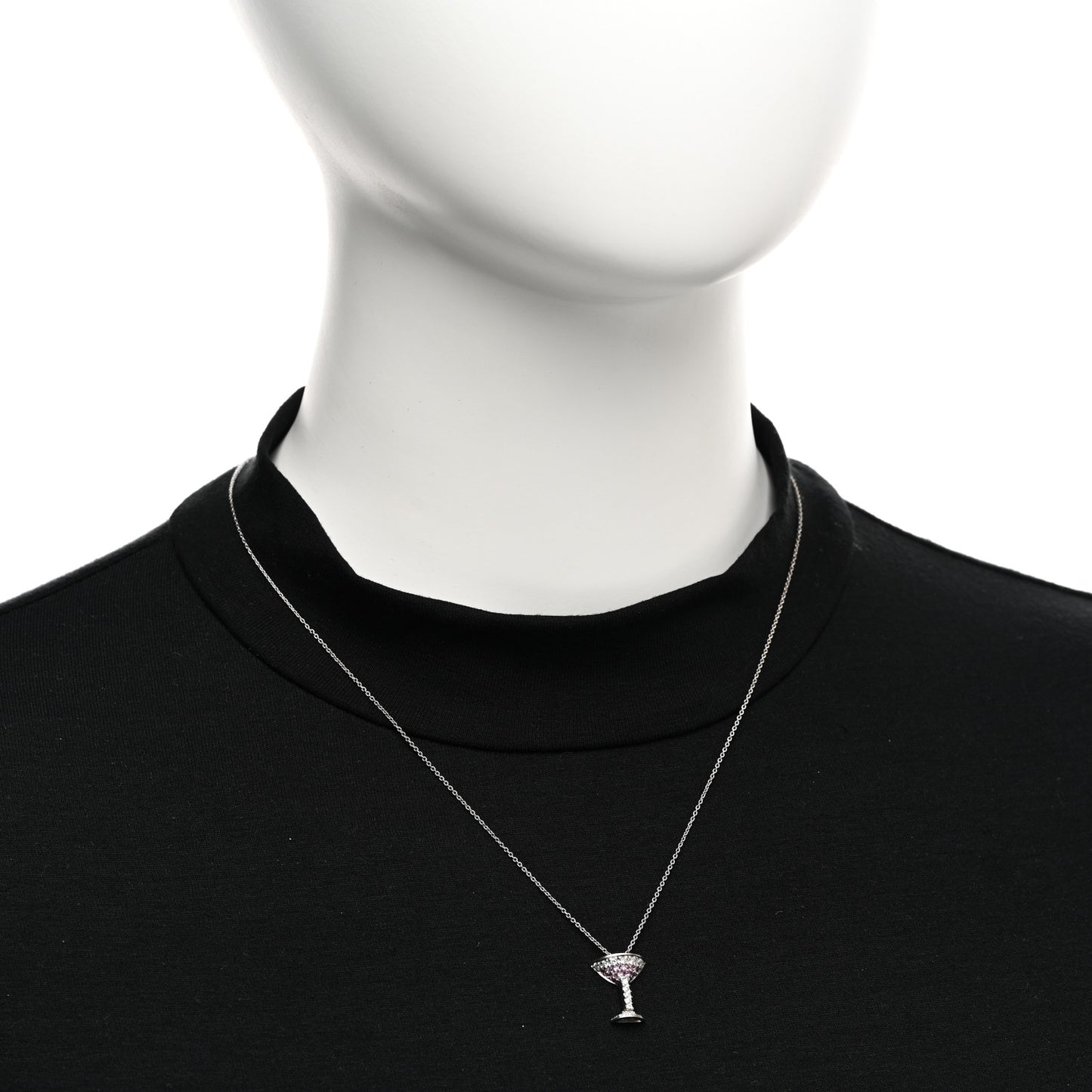 18K White Gold Diamond Pink Sapphire Cosmopolitan Pendant Necklace