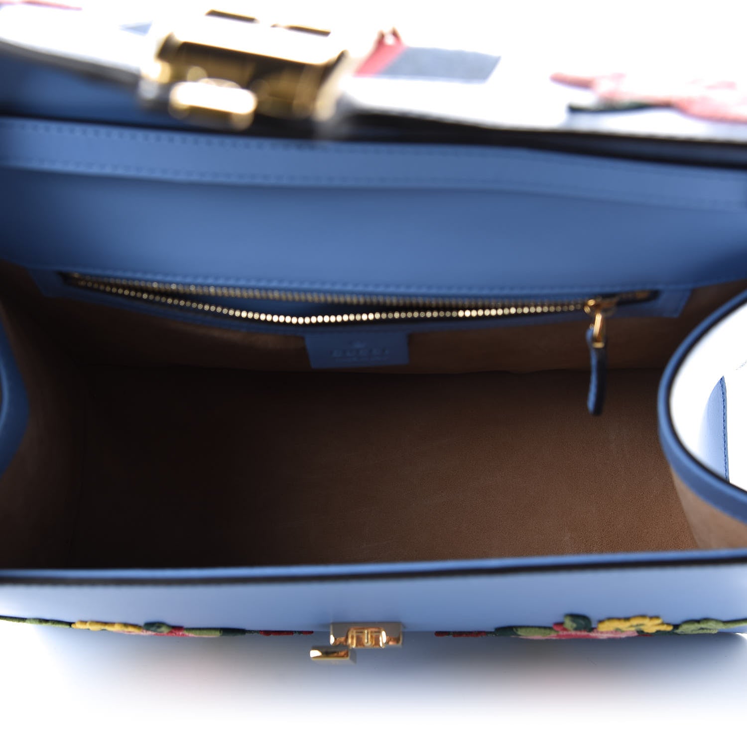 Gucci Calfskin Embroidered Medium Sylvie Top Handle Bag Clear Sky Blue 5 of 10