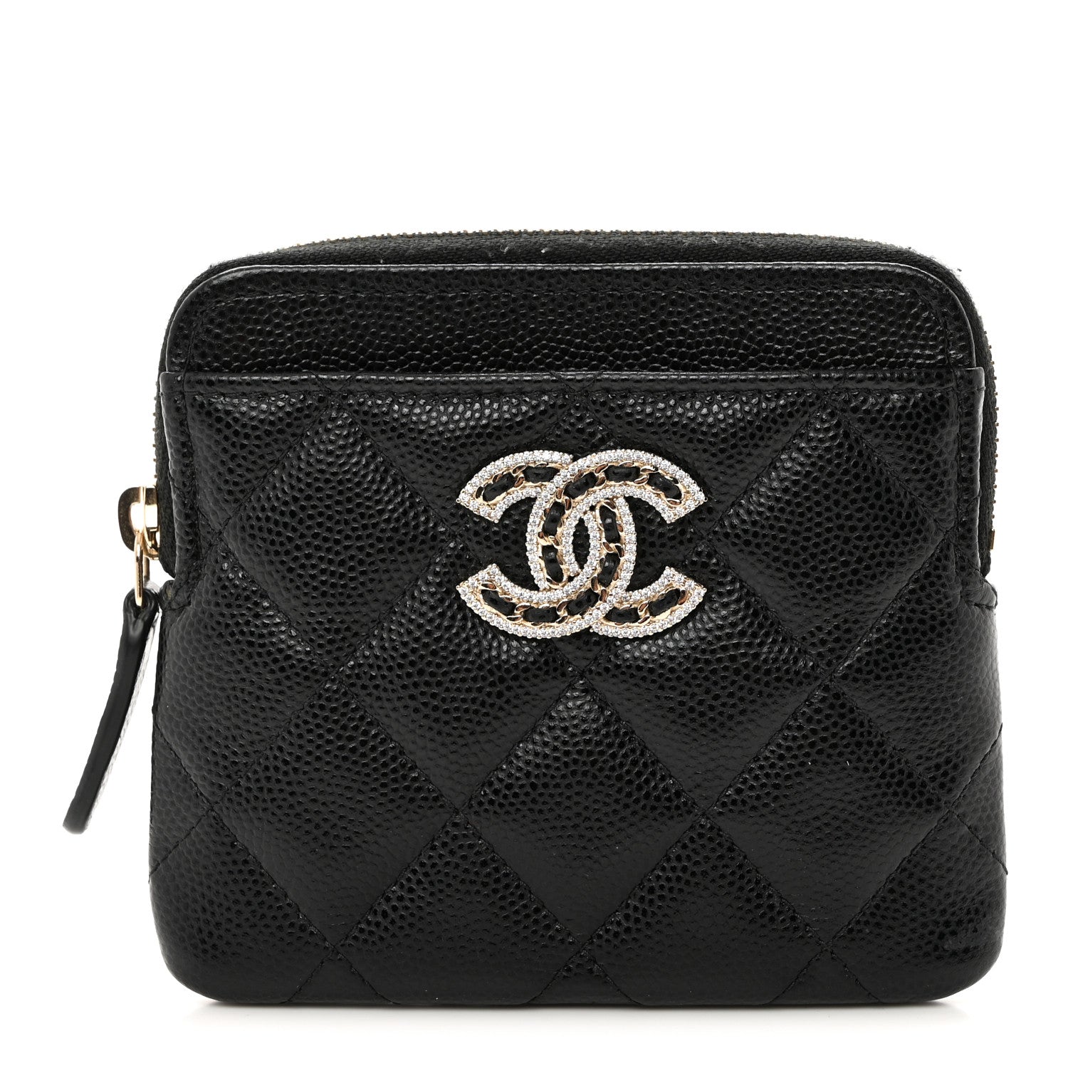 Chanel Caviar Quilted Crystal Zip Card Holder Wallet Black 1 of 7