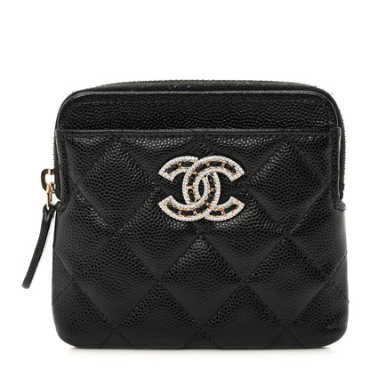 Chanel Caviar Quilted Crystal Zip Card Holder Wallet Black 1 of 7