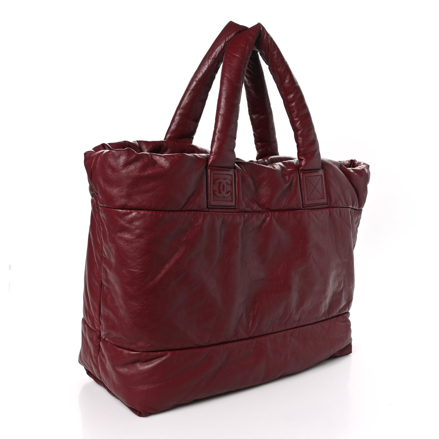 Lambskin Quilted Extra Large Coco Cocoon Reversible Tote Burgundy Black