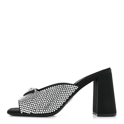Prada Satin Crystal Logo 65mm Slide Sandals 37 Cristal 1 of 8