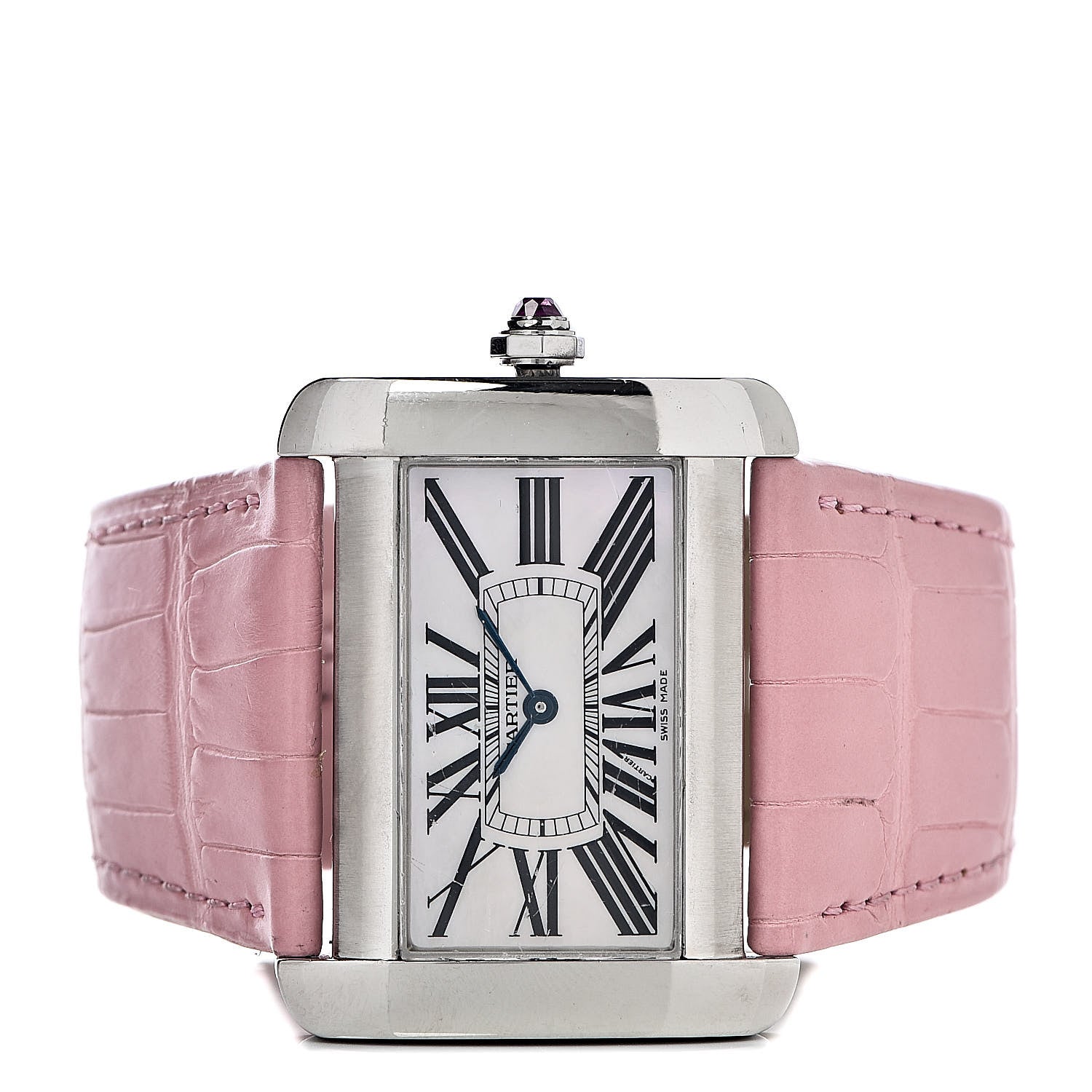 Cartier Stainless Steel Crocodile Mother of Pearl 38mm Tank Divan Quartz Watch Pink 3 of 10