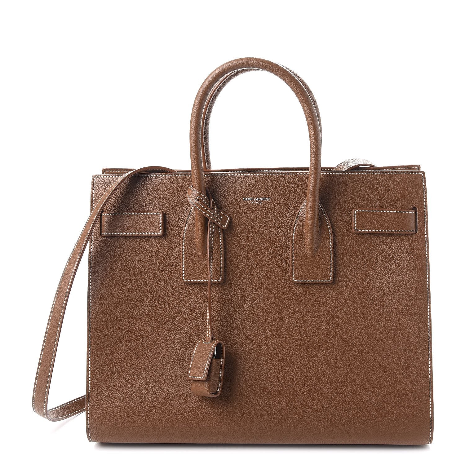 Saint Laurent Grained Calfskin Topstitch Small Sac De Jour Cognac 1 of 8
