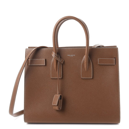 Saint Laurent Grained Calfskin Topstitch Small Sac De Jour Cognac 1 of 8