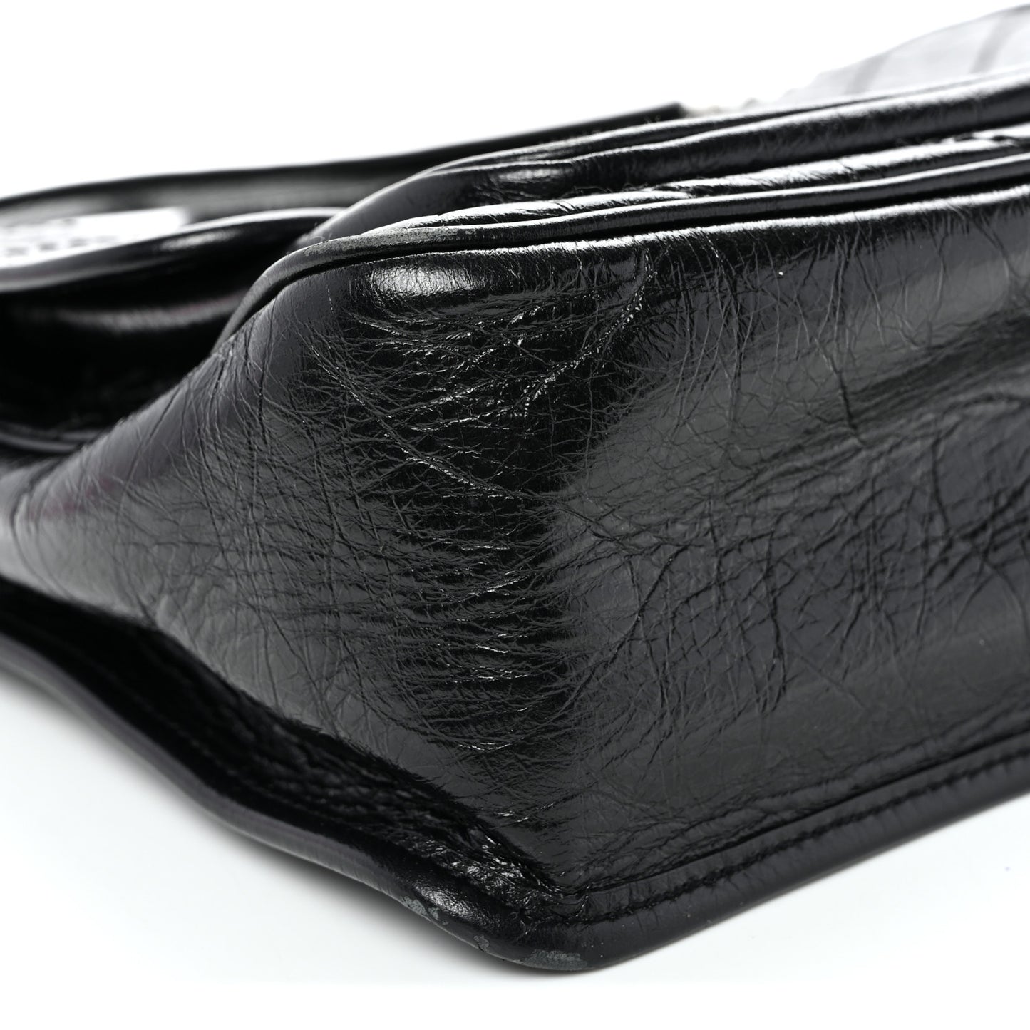 Crinkled Calfskin Matelasse Monogram Medium Niki Chain Satchel Black