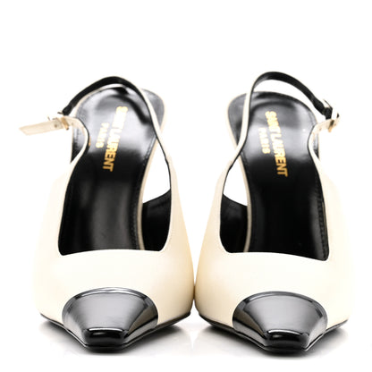 Saint Laurent Satin Calfskin Ines Slingback Pumps 38.5 Ivory Black 3 of 12